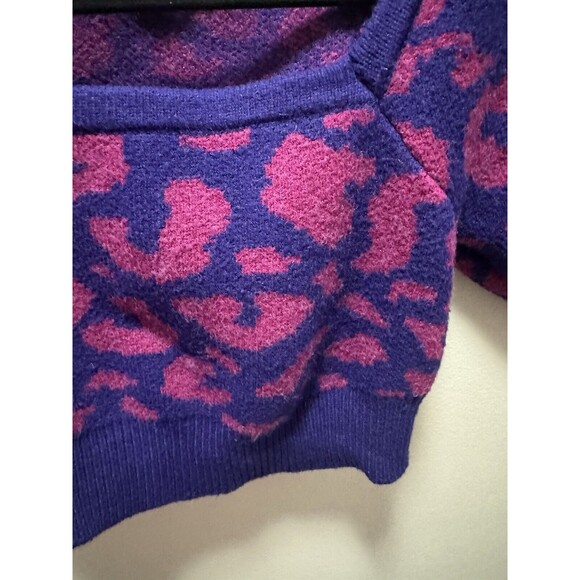 Urban Outfitters Bernadette Puff Sleeve Cropped Sweater Purple Animal Print Smal - Picture 5 of 5